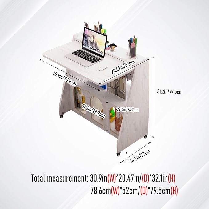 Pmnianhua Farmhouse Portable Desk on WheelsMobile WorkstationRolling Computer Desk with Wheels and Storage for Home Office Small Space(White)