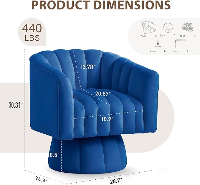 YSICK Swivel Accent Chair360°Swivel Barrel Chairs Mid-Century Chair with Wide Upholstered Modern Velvet Fabric Round Armchair for Living Room Lounge Bedroom
