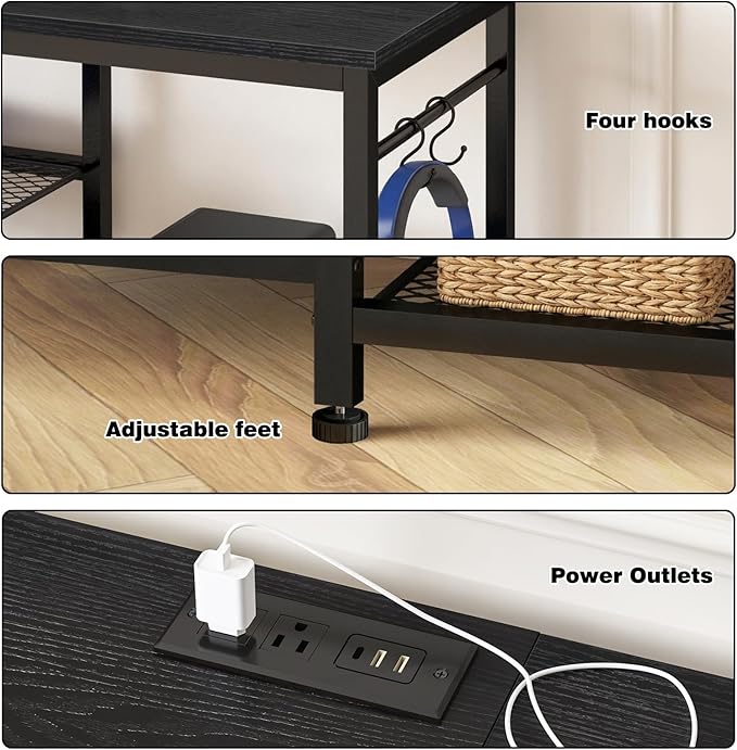 YGEOMER TV Stand for Up to 75 Inch TVs Entertainment Center with Power Outlet and Open Storage Shelves TV Media Console Table for Living Room and Bedroom Black