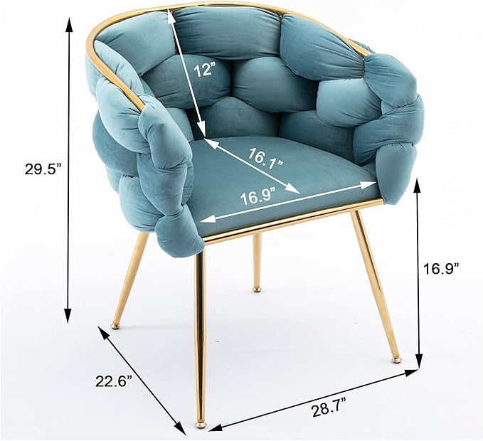 Polibi Modern Velvet Accent ChairDining Chair Single Sofa Chair Leisure Lounge Chairs with Golden Metal Frame Legs Living Room Furniture1PCS Blue