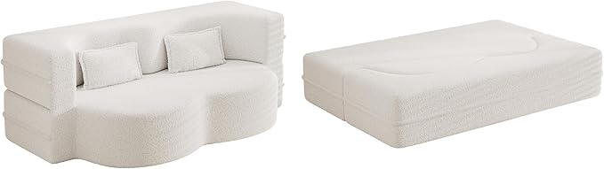 78 Convertible Floor Sofa Bed 2-in-1 Folding Loveseat Sleeper No-Assembly Cloud Couch for Living Room Small Spaces Guest Room White