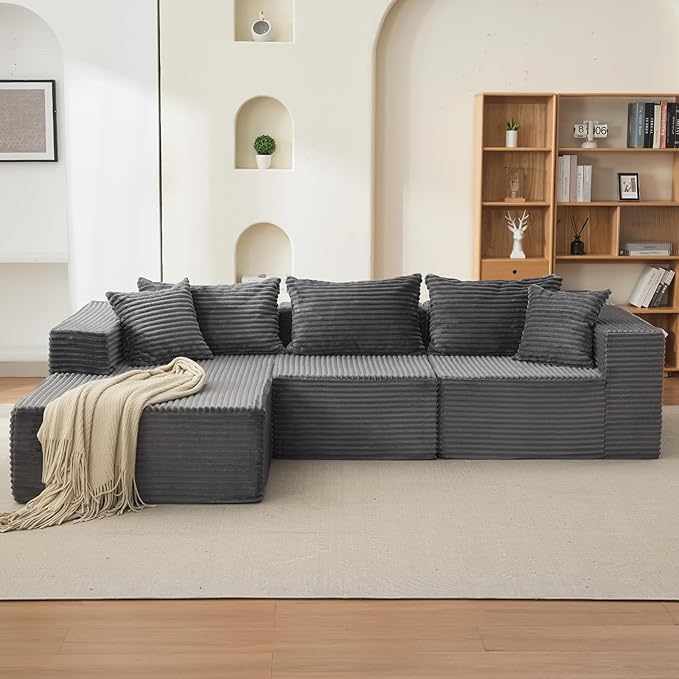 GarveeLife 108” Modular Sectional Sofa Cloud Sectional Couch with L-Shape Chaise Modern Modular Deep Seat Sofa Couch Upholstered Boneless Couches for Living Room Bedroom Left Facing Chaise Grey