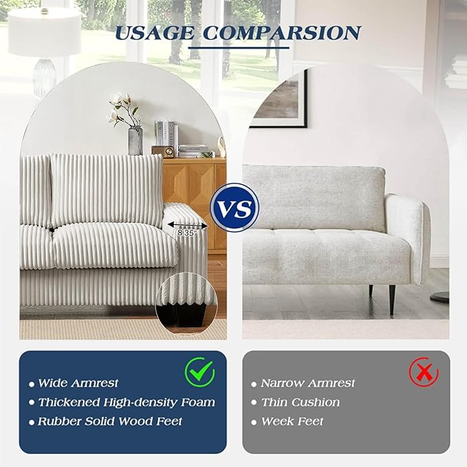 Anwick 71 Modern Loveseat Sofa Corduroy 2-Seater Couch with Storage Armrest USB Charging Port &amp Side Pockets Small Sofa for Living Room Bedroom Office Apartment (Beige)