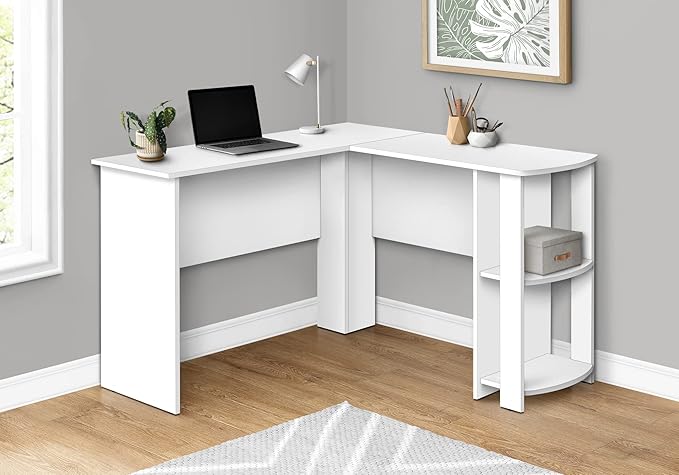 Computer Desk Home Office Corner Storage Shelves 48 l L Shape Work Laptop White Laminate Contemporary Modern