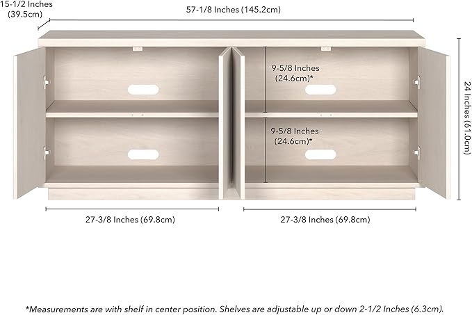 Henn&ampHart Fluted TV Stand for TVs up to 65 with 2 Concealed Ribbed Storage Cabinets and Adjustable Shelves for Living Room Family Room or Office Beech White
