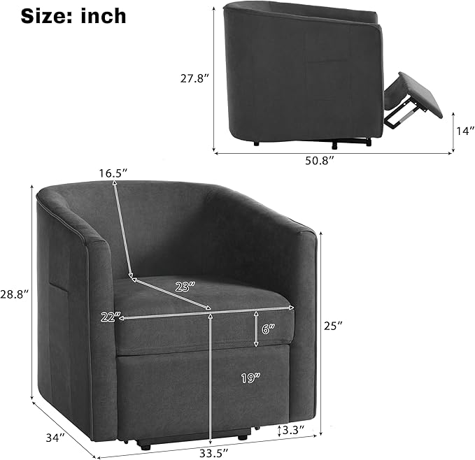 Power Lift Recliner Chair for Seniors Barrel Shape Recliner Chair with Footrest and Side Pocket Curved Armrests Lift Assist Lounge Chair Electric Lift Chair for Living Room (Dark Gray12)