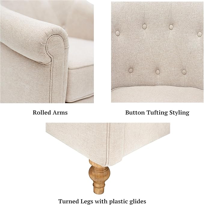 Martha Stewart Fayette Accent Chair for Living Room Bedford Collection Tufted Back Traditional Rolled Arms 6 Thick Removable Cushion Modern Farmhouse Furniture Bedroom Chair 35 Wide Cream