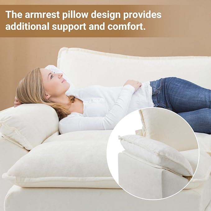 VINGLI Convertible U-Shaped Sectional Modular Couch with 2 Movable 2-Layer Ottomans Oversized Comfy Cloud Sofa with Deep Seat &amp Chaise 3 Seater Cozy Couch for Small Spaces Chenille White-Cream