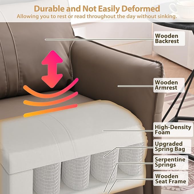 cinkehome Power Swivel Rocker Recliner with USB Overstuffed Electric Reclining Chair Faux Leather Rocker Recliner for Nursery Living Room Brown