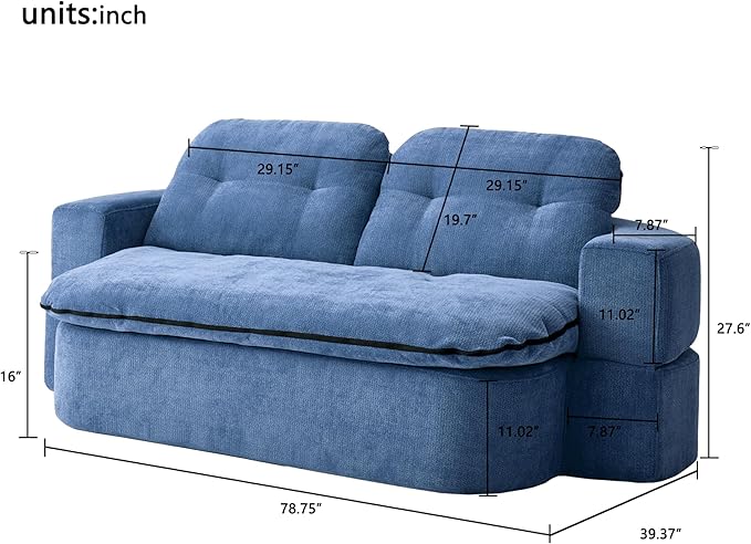 Modern Floor Sofa with 2 PillowsConvertible Chenille Foam-Filled Sleeper Sofa Bed no Assembly RequiredConvertible Sofa Couch BedFolding Mattress for Living Room (Chenille Dark Blue)