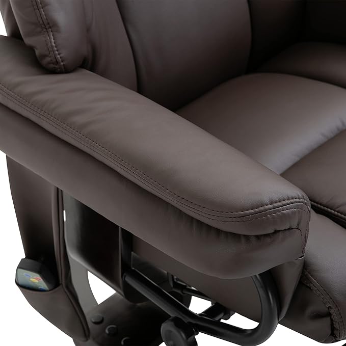 Massage Recliner Chair with Ottoman Footrest 10 Vibration Points 360° Swivel Reclining Chair Faux Leather Living Room Chair with Side Pocket and Remote Control