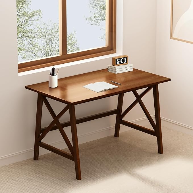 Modern Solid Wood Desk - 42 Simple Computer Table for Home Office Study Writing Workstation in Walnut 42 W x 24 D