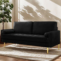 65 Loveseat Sofa with 2 Pillows Comfy Love Seat Cuches with Gold LegsVelvet Small Couchs for Living Room Bedroom Office ApartmentMid Century Modern Couch (Black)