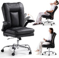 LEAGOO Comfy Office Chair with Padded Flip-up Arms Mid Back Executive Ergonomic Desk Chairs Faux Leather Computer Rolling Chair with Wheels for Home Adjustable Height 360 Swivel 300lbs Black