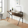 Homy Casa Industrial Computer Desk with Storage Shelf 39.4 Writing Table with X-Frame Metal Legs Retro Wood Grain Finish Home Office Workstation