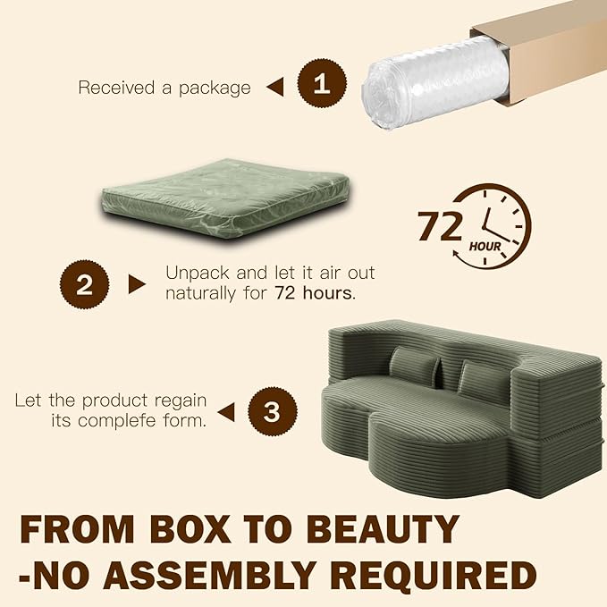 Modern 2-in-1 Convertible Sofa Bed 78 Full Size Corduroy Floor Sofa with 2 Pillows Folding Mattress Sleeper for Living Room &amp Guest Room No Assembly Required