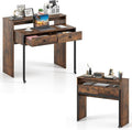 Giantex Small Computer Desk with Hutch &amp Drawers Extendable Writing Desk w/Pull Out Secondary Table Monitor Stand &amp Rolling Wheels Console Table Compact Desk for Small Spaces (Rustic Brown