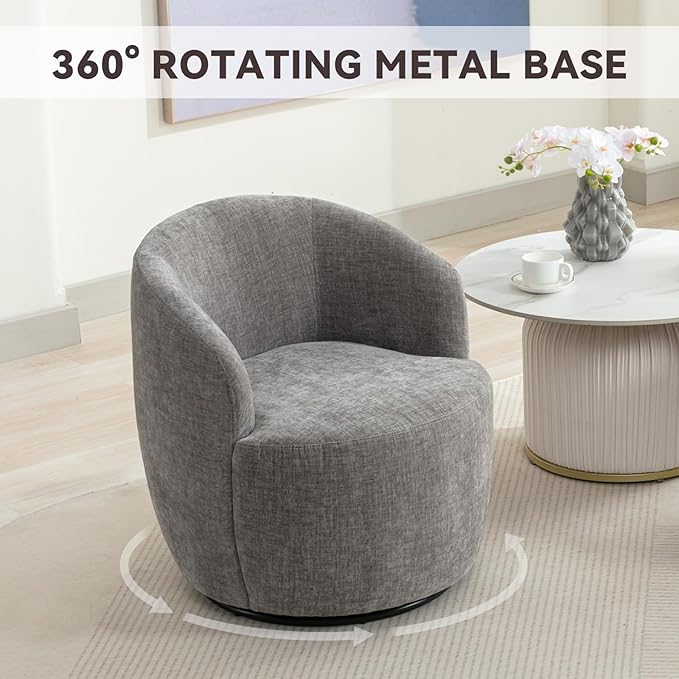 FOXHUNTER Swivel Barrel Chair Set of 4 360° Small Single Sofa Armchair Comfy Round Sofa Chair Modern Round Accent Arm Chairs for Living Room Bedroom Chenille Light Gray