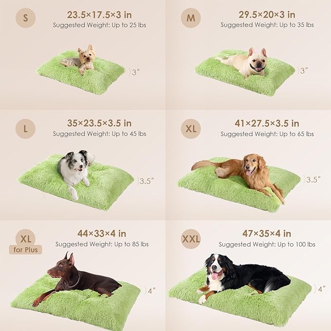 EHEYCIGA Fluffy Dog Crate Bed for Large Dogs Plush Faux Fur Crate Pad Calming Anti Anxiety Large Dog Bed Washable Soft Warm Mat with Non-Slip Bottom Green