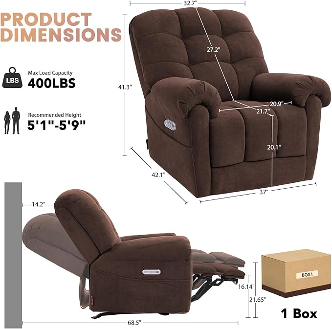 EONIX Mordern Massage Rocker Recliner Chair Dual Motor Power Rocking Recliners for Small Spaces Lazy Boy Recliner Chair with Heat and Massage for Living Room Bedroom Study Coffee