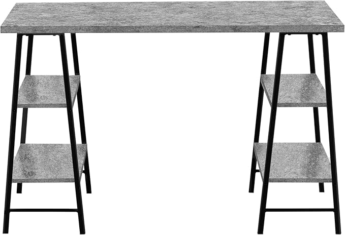 Computer Desk Home Office Laptop Storage Shelves 48 l Work Grey Laminate Black Metal Contemporary Modern