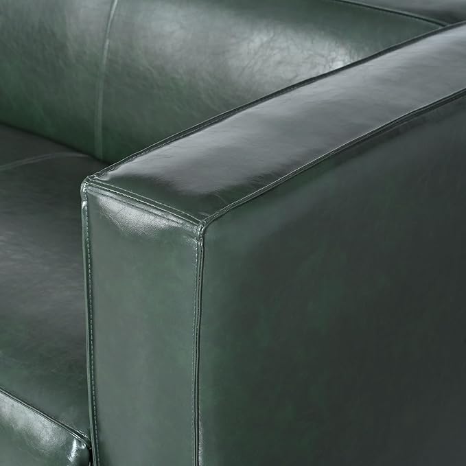 80.25 PU Leather Upholstered Couch Modern 3 Seater Sofa with Tufted Back and Square Arms Nailhead Sofa for Living Room Office Apartment Small Space Green