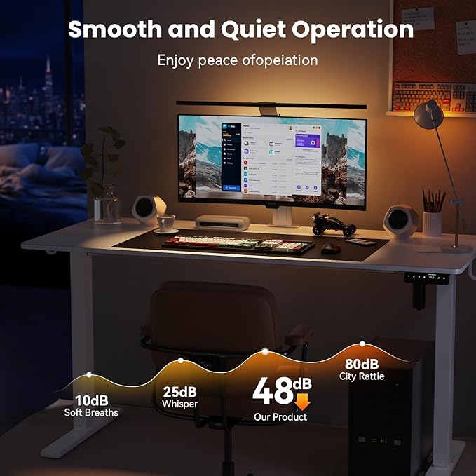 48x24 Inches Height Adjustable Electric Standing Desk with 2 Hooks for Home Office Ergonomic Sit Stand up Desk with Splice Board White