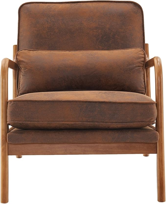 Mid-Century Armchair with Solid Wood FrameLiving Room Chair with Extra-Thick Padded Backrest and Seat CushionSingle Sofa Chairs with Non-Slip Feet105° Slop BackLinen Accent Chair for ClubOffice