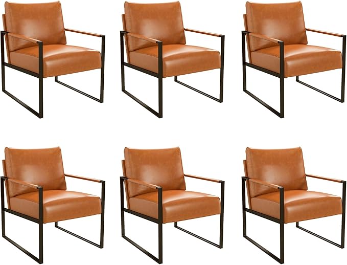 CANMOV Modern Accent Chair Set of 6 PU Leather Armchair with Metal FrameComfy Single Reading Chair with Soft Padded Backrest and Cushion for Living Room BedroomReading RoomOfficeBrown