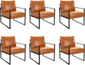 CANMOV Modern Accent Chair Set of 6 PU Leather Armchair with Metal FrameComfy Single Reading Chair with Soft Padded Backrest and Cushion for Living Room BedroomReading RoomOfficeBrown