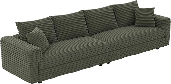 Ball &amp Cast 4 Seater Cloud Sectional Couch102.4 Modern Modular Sectional Sofa with Deep Seat &amp PillowsPlush Corduroy Comfy Convertible Sofa Couches for Living RoomGreen