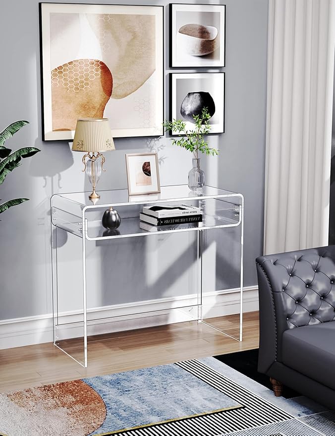 Acrylic Desk Laptop Study Table Home Office Console Table Entrance Tables 33.5'' x 15.7'' x 29.5'' (Clear)