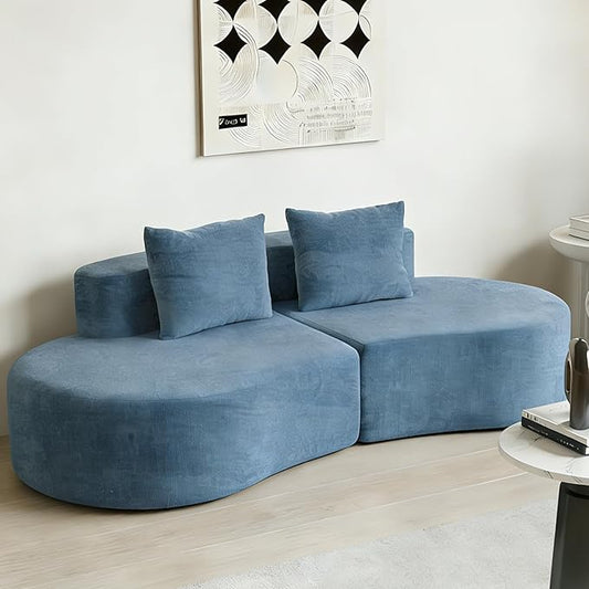 94.5'' Curved Modular Sectional Long Sofa Modern Cloud Boneless Deep Seat Couch in a Box Plush Chenille Compressed Upholstered Lounge Sofa for Living Room No Assembly Required Blue 2 Pillows
