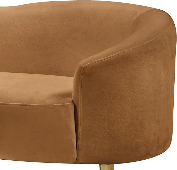 Meridian Furniture 659Saddle-L Ritz Collection Modern | Contemporary Upholstered Loveseat with Rich Saddle Velvet Gold Metal Legs Curved Contemporary Design 67 W x 31.75 D x 30.5 H Saddle