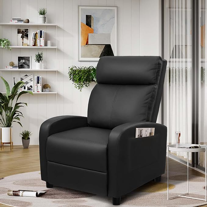 Devoko Massage Recliner Chair Home Theater Seating Pu Leather Modern Living Room Chair Furniture with Padded Cushion Reclining Sofa Chairs (Black)