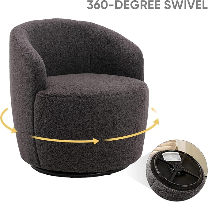 Antetek Small Swivel Chair Club 360 Degree Swivel Barrel Chair Modern Leisure Arm Chair for Nursery Living Room Hotel Bedroom Office Lounge Dark Grey
