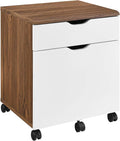 Ergode Filing Cabinet - Walnut Wood Grain Laminate White Drawer Fronts 4 Casters Office Supplies Storage 200 lbs Weight Capacity