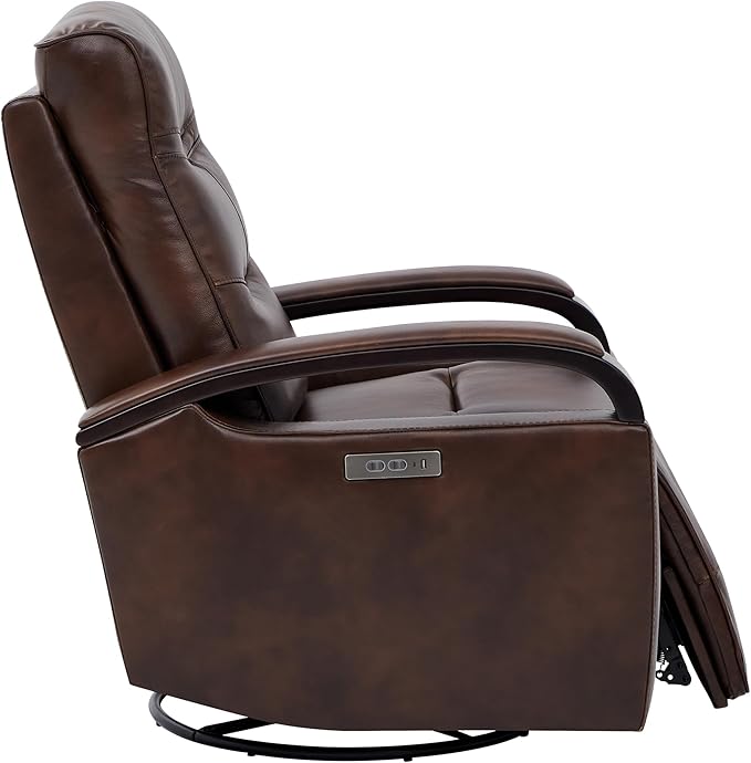 CHITA Genuine Leather Power Swivel Glider Rocker Recliner FSC Certified Mid Century Modern Recliner Chair for Adults Adjustable Power Headrest for Nursery and Living Room Cognac Brown
