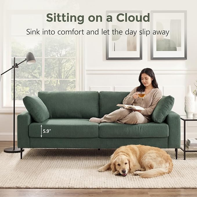 84.3 Modern Loveseat Sofa Comfy Couches with Spring Cushion Solid with Wood Frame 2 Pillows Included Mid Century Modern Design Home Sofa for Living Room Light Green