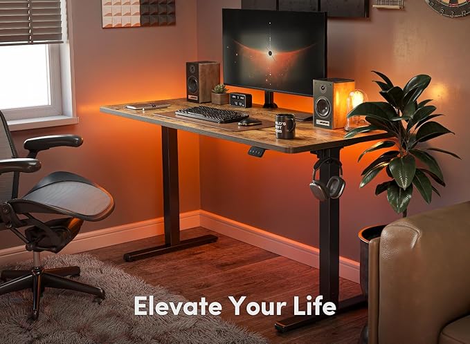 FEZIBO Electric Standing Desk 48 x 24 Inches Height Adjustable Stand up Desk Sit Stand Home Office Desk Computer Workstation Vintage Brown