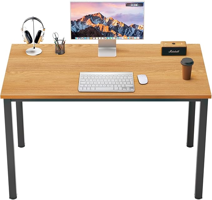 DlandHome Home Office Desk 39.4Inch Teak + Black