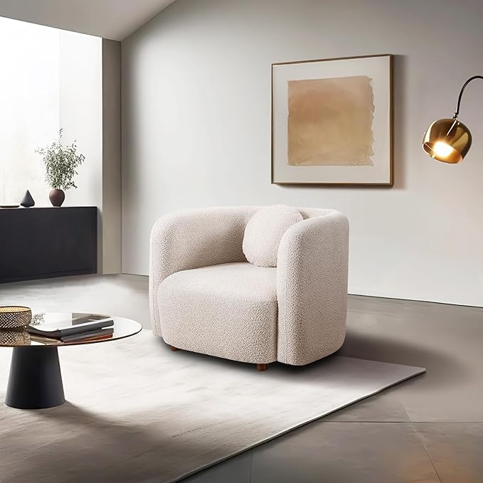 Yoglad 39.37‘’ Modern Curved Boucle Chair Cozy Thick Upholstered Teddy Loveseat Half Moon Aesthetic Design Sherpa Couch for Small Living Room Bedroom Apartment Studio (Beige)