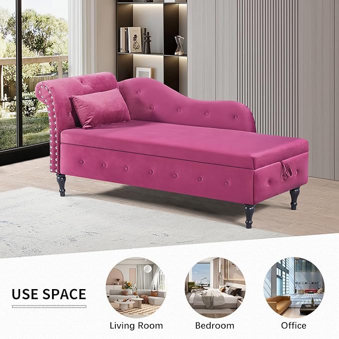 60 Modern Velvet Chaise Lounge IndoorUpholstered Lounge Chair with Left Armrest and Lumbar Pillow Button Tufted Lounge Sofa for Living Room Bedroom OfficeMini Chaise Longue Sofa (Burgundy)