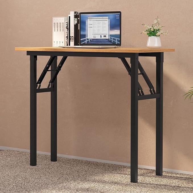 soges Small Computer Desk 31.5 inches Folding TableLaptop Desk Dining Table Writing Table Study DeskWorkstation for Home Office No- Assembly RequiredTeak&ampBlack