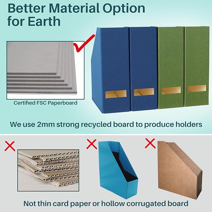Magazine Holder - File Holder and Desk Organizer Cardboard Book Organizer and Storage Box for Documents Magazine Holder Rack for Office Home and Classroom (Leaf Green 6-Pack)