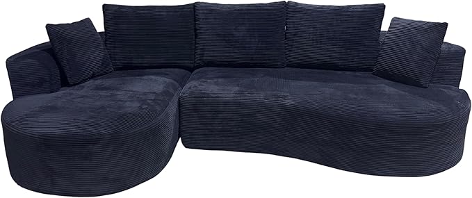 ERYE Oversized Curved Tight Backrest Sofa Floor Boneless Modular Foam Sofa Couch with Left Facing Chaise Lounge and 5 Pillows Corduroy Upholstered No Assembly Required
