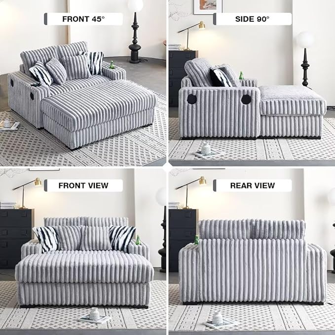 Oversized Sofa Corduroy Upholstered Cloud CouchCup Holders and USB Ports &amp Wirelessly Charged &amp Bluetooth Speakers Deep Seat for Loveseat Living Room Office