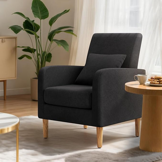 MoNiBloom Accent Chair with Back Pillow Upholstered Club Arm Chair Modern Living Room Chair with Wooden Legs for Bedroom Corner Living Room Reading Nook Black