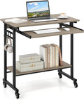 Giantex Rolling Computer Desk Mobile Desk with Keyboard Tray &amp Wheels Portable Laptop PC Table Cart with Shelf &amp Hooks Small Desk for Small Spaces Bedroom Apartment (Grey Oak)