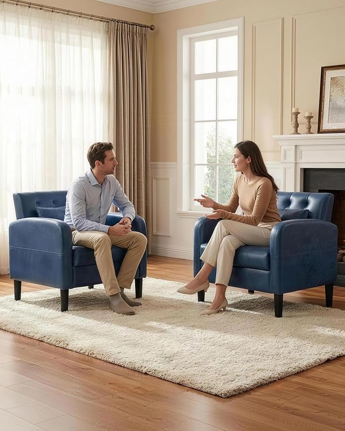 TYBOATLE Leather Chairs Set of 2 w/Storage Comfy Modern Living Room Chairs Accent Chair Set of 2 for Reading Armchair for Bedroom Waiting Room Office